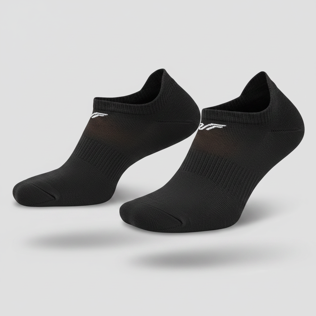 UltraFit Black No-Show Socks — Front Logo Mockup